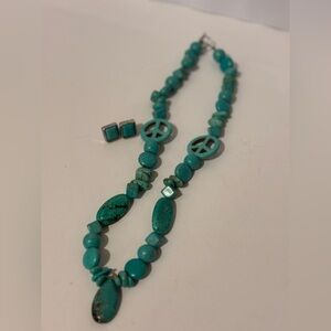 Handmade Peace Symbol Turquoise Necklace and Earring Set